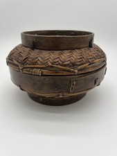 Antique Vintage Round Rattan Food Basket Stor...