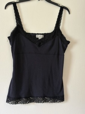 Dockers Jean Co Cotton Ribbed Knit Black Lace-trimmed Tank Top M-L