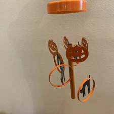 Vintage Halloween Metal Wind Chimes Orange Pumpkins Black Cats Taiwan