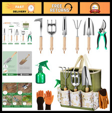 9-Piece Heavy Duty Gardening Tool Set - Stainless Steel Rust-Proof Tools  Tote