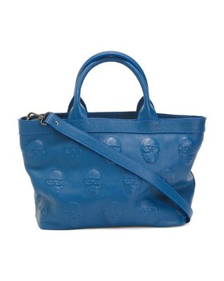 NWT IO Pelle Italia  Skull Blue Crossbody Bag Leather Made in Italy