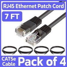 4 Pack Cat5e Cable Black 7FT Ethernet Patch Cord Lan Network Internet Wire RJ45