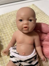 Mini Silicone Rubber Girl Baby Doll 7 Slight Tan Open Blue Eyes Summer Outfit