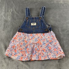 Oshkosh Vintage Romper Denim Bib Top With Floral Ruffle Skirt Size 12 Months