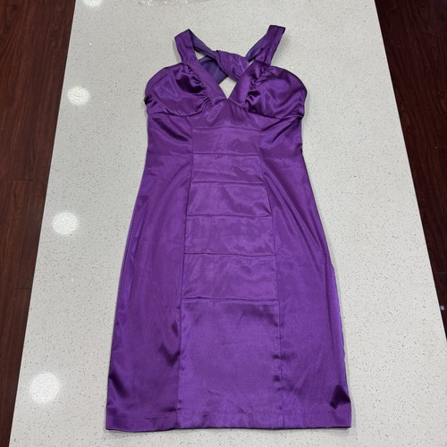 Y2k Ruby Rox Purple Satin Bodycon Halter Dress Hoco Prom Formal Junior 5 S - Picture 8 of 12