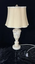 Gorgeous vintage hand carved alabaster boudoir/table/desk lamp w/shade