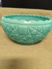 Vintage Blue Slag Milk Glass 8"  Bowl Scalloped Rim Geometric Diamond Pattern