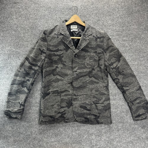 EDWIN SIMPLE POST BLAZER JAPANESE DENIM GREY CAMOUFLAGE SMALL - Picture 1 of 17