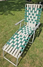 Vtg Aluminum Webbed Folding Chaise Lounge Lawn Chair Green Beach Pool adjustable