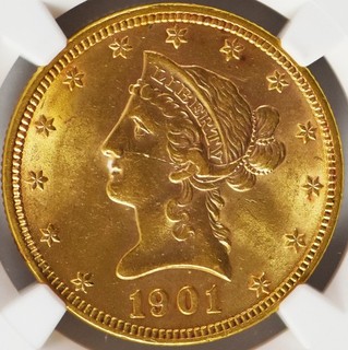1901 US Gold $10 Eagle Coin NGC AU 58 NO RESERVE