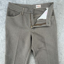 VINTAGE Farah Polyester Slacks 32x30 Brown Straight Leg Flare Flat Font 90s