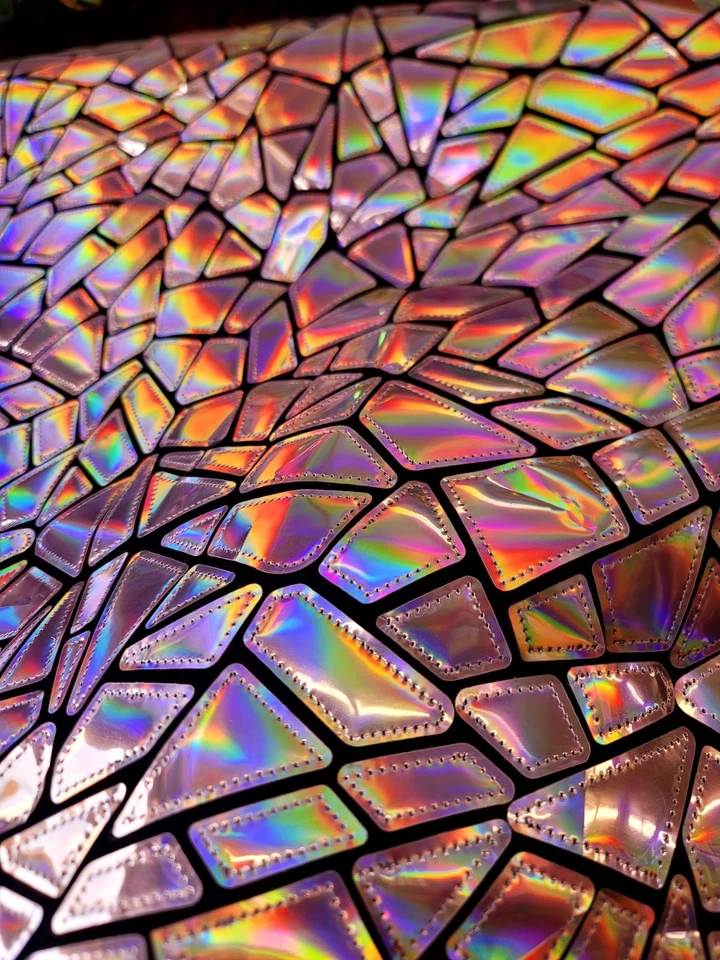 Fabric Sold By The Yard Iridescent Pink Bubble Gum Sequins Geometric On Velvet - Image 4 of 4