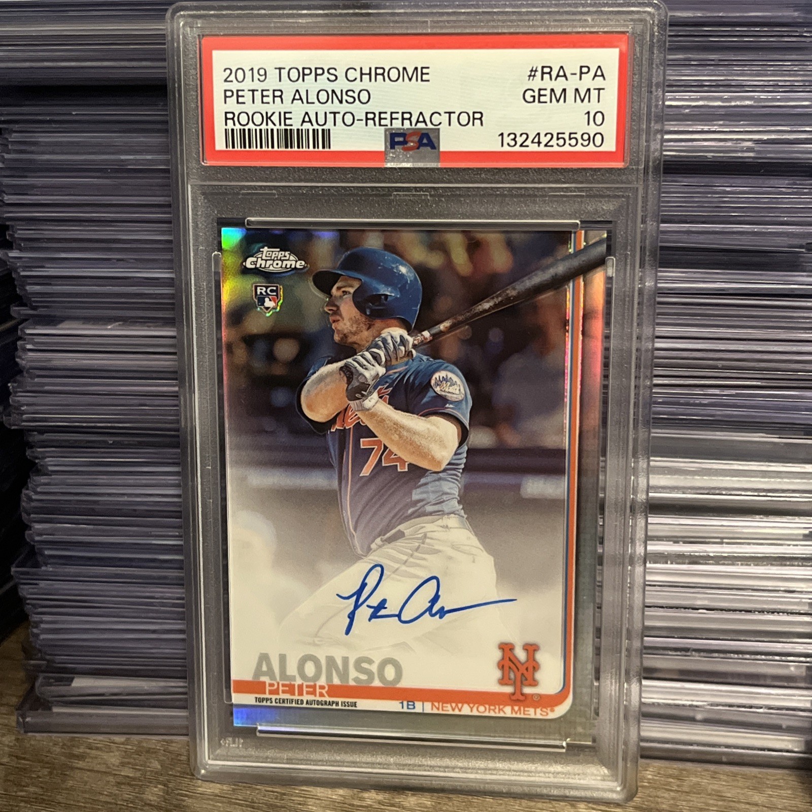 2019 Topps Chrome Pete Alonso RC Auto PSA 10  Rookie Refractor Auto /499 Mets