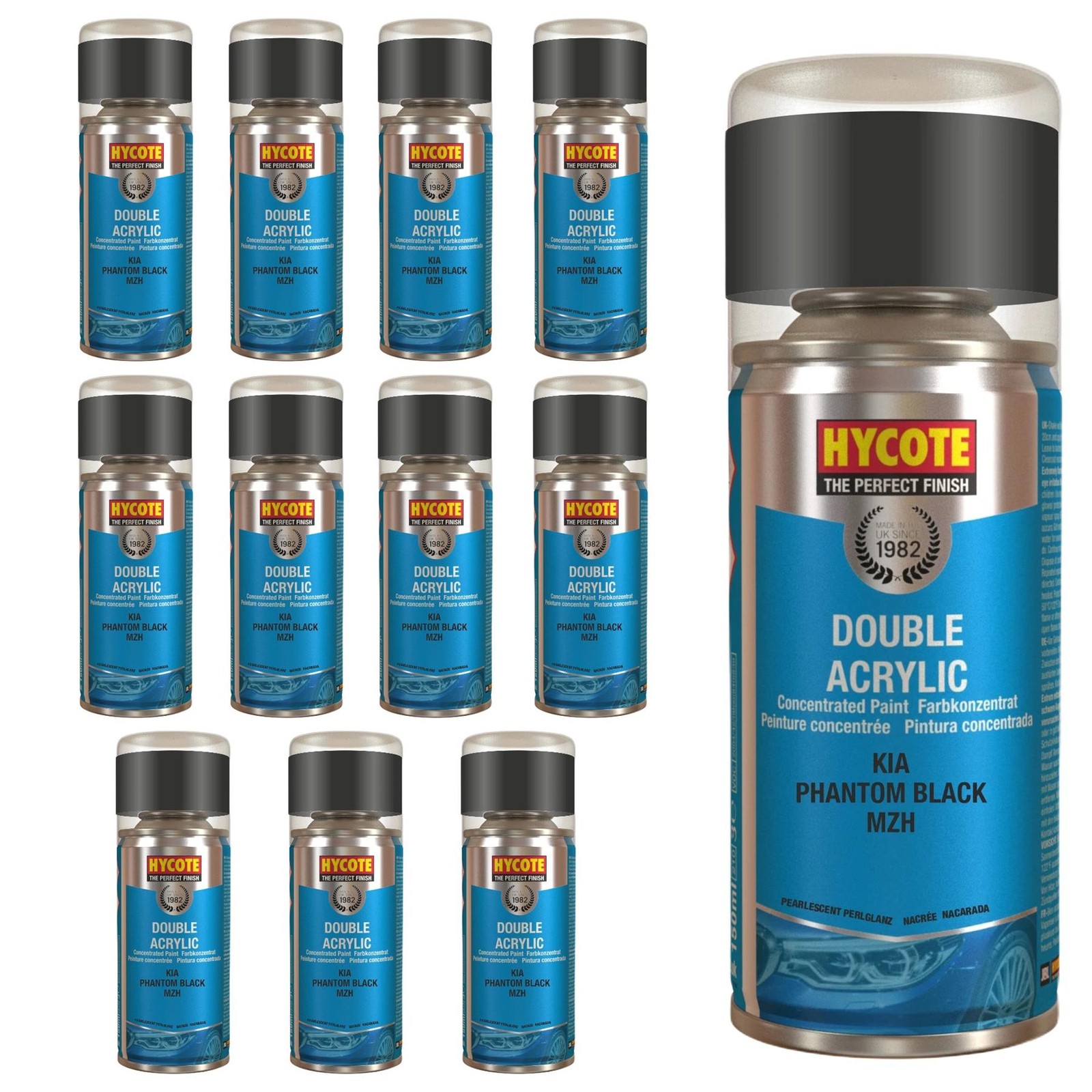 Hycote Colour Spray Paint Aerosol  KIA Phantom Black 150ml Fast Drying x12