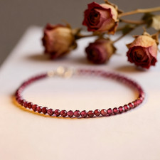 Red Garnet 3MM Bead Minimalist Healing Protection Women Bracelet Gift Handmade