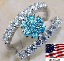 3CT Natural Aquamarine  Topaz 925 Solid Sterling Silver Ring Sz 6 NB3-4