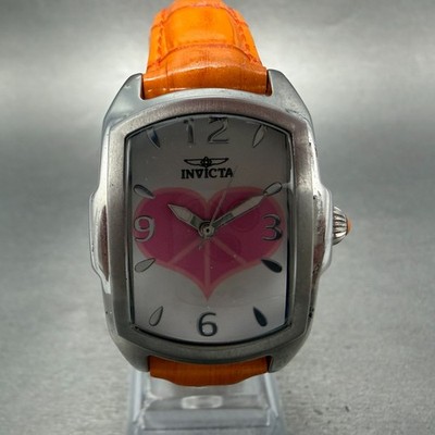 Invicta Lupah Watch Women 29mm White Dial Silver Tone 19840 New Batt Pink Heart