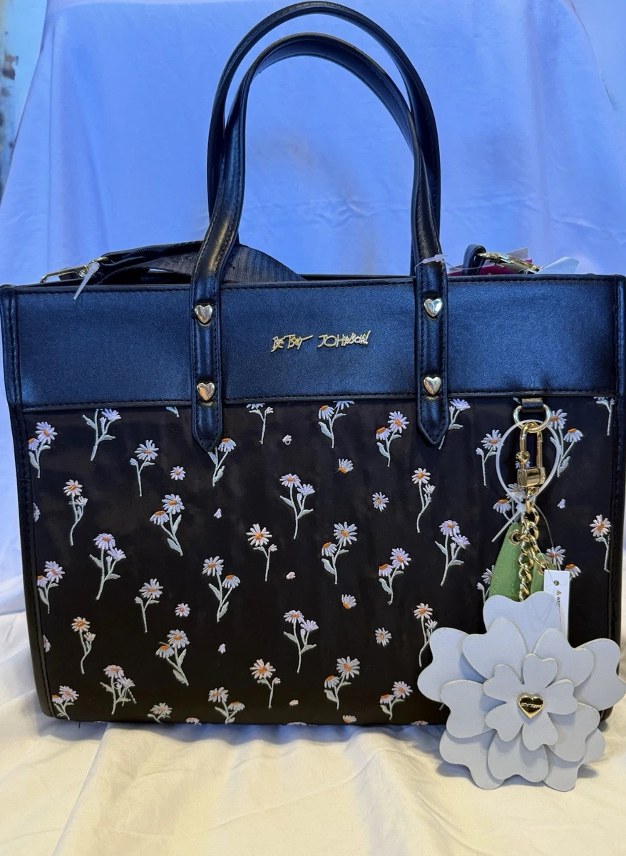 Borsa Tote Betsey Johnson Fiori E Limoni &ndash; Blu E Bianca Con Cerniera