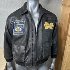 Vintage Mighty Mac Michigan Wolverines Youth 16 Leather Jacket Brown BAD ZIPPER image