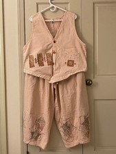 handpainted vintage Blue Fish women's pants and vest