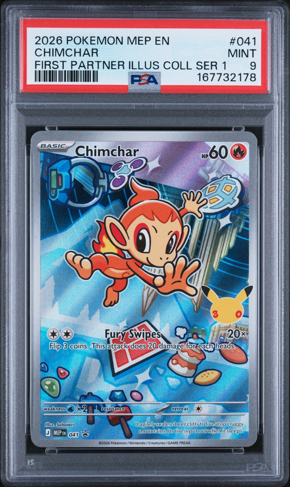 2026 POKEMON MEP FIRST PARTNER ILLUSTRATION COLLECTION #041 CHIMCHAR PSA 9