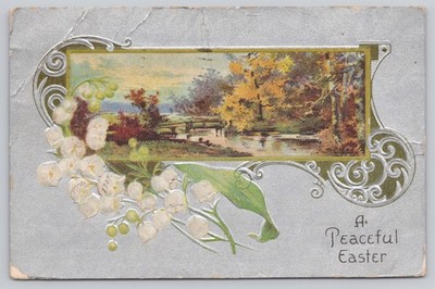 1909 Embossed A Peaceful Easter Lily of the Valley Postcard Scenic Art