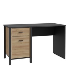 Image of Industrial Desk with Drawer & Door - Black & Oak 120cm Office Workstation
