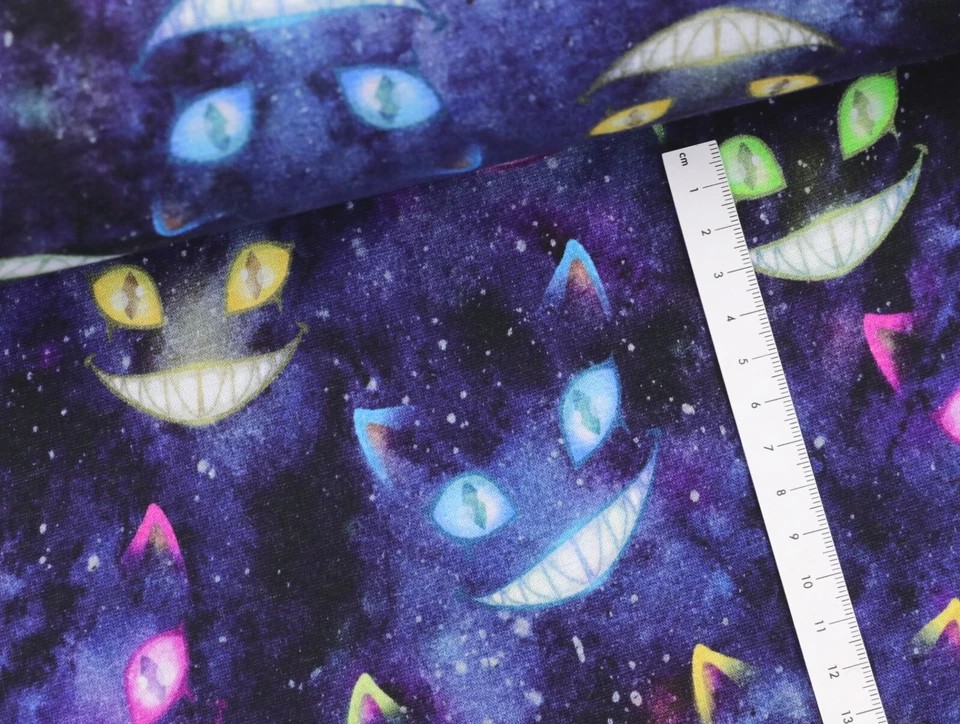 ALPENFLEECE Sweat Stoff kuschlig Geisterkatze auf INDIGO VIOLETT BLAU EUR18,98/m - Bild 2 von 2