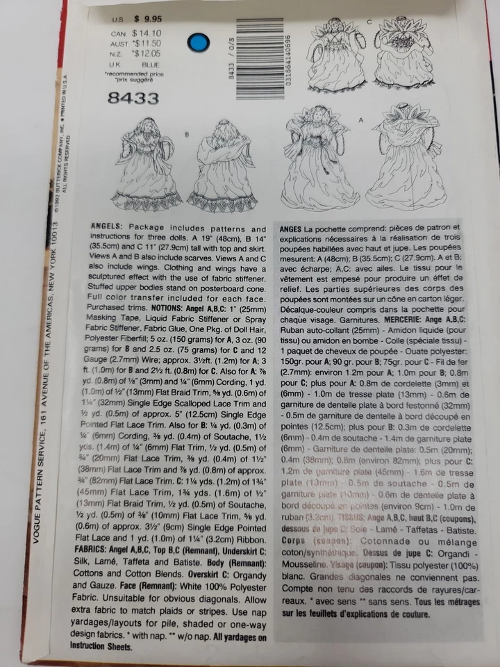 Vogue Craft 8433 Angels Doll Sewing Pattern Linda Carr & Transfers - image 2 of 3