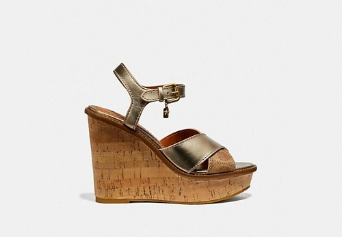 COACH Logo Strap Wedge Cork Platform Sandals w/ Fashion Charms New 8.5 SS032 - Picture 11 of 11