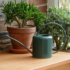 Indoor Small Green Watering Can Metal Galvanised Steel 1.4L Narrow Spout Plants