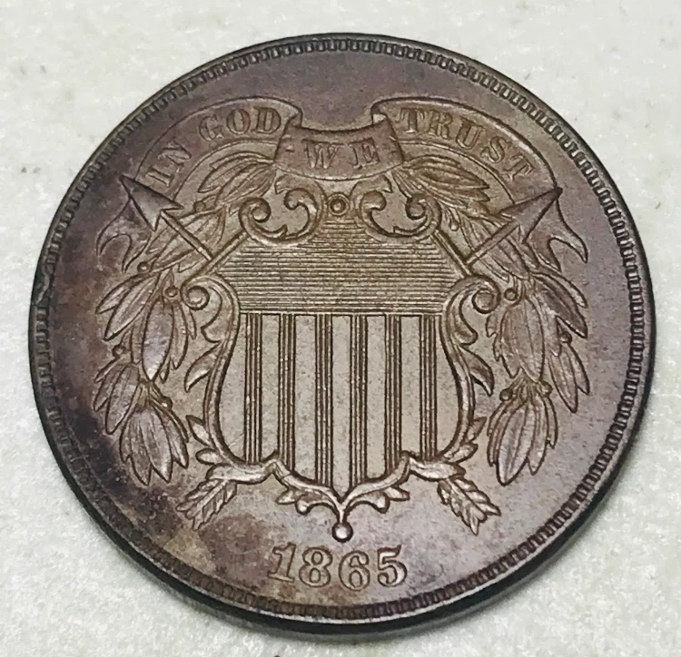 1865 Two Cent Piece 2C FULL MOTTO Civil War Era US Copper Coin CC23967 - Image 4 of 4