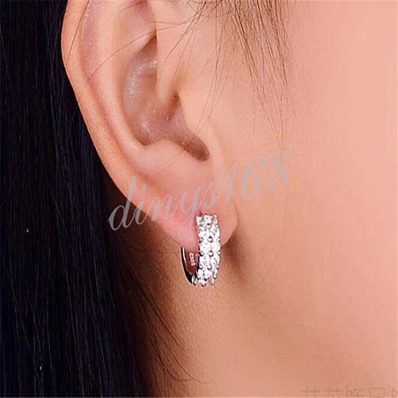 925 Sterling Silver 4mm Crystal Micropave 14mm Hoop Earrings