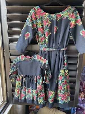 100% Cotton Palava Mommy And Me Navy Floral Dresses UK- 10 And 2-3 Year Old  | eBay