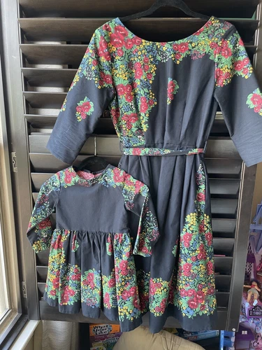 100% Cotton Palava Mommy And Me Navy Floral Dresses UK- 10 And 2-3 Year Old