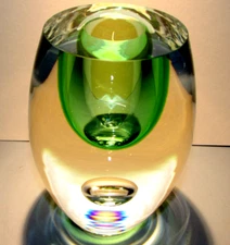 BERANEK Studio Art Glass Crystal Vase Green Hand Blown Czech Bohemia Tisljar