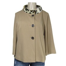 CHICOS Camel Mod LEOPARD Animal Print Faux fur Collar Retro Swing Jacket 1 M 8
