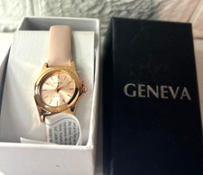 Women's Rose Gold Tone Geneva Watch Pink Band New in Box