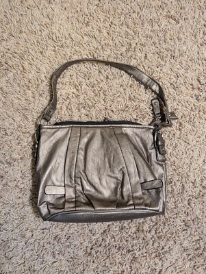 Nine Co Silver Shiny Faux Leather Small Handbag Purse