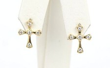 14K Yellow or White Gold Cubic Zirconia Cross Earrings