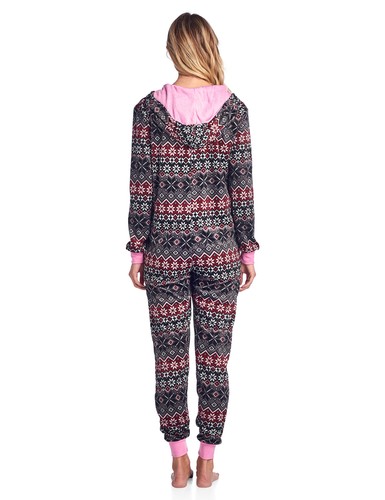 Ashford & Brooks Women's Micro Fleece Hooded One Piece Pajama Union Jumpsuit - Picture 34 of 75