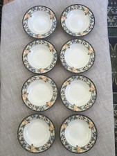 8 Mikasa Intaglio Garden Harvest CAC29 lg Rimmed Soup Pasta Bowls fruit & leaves