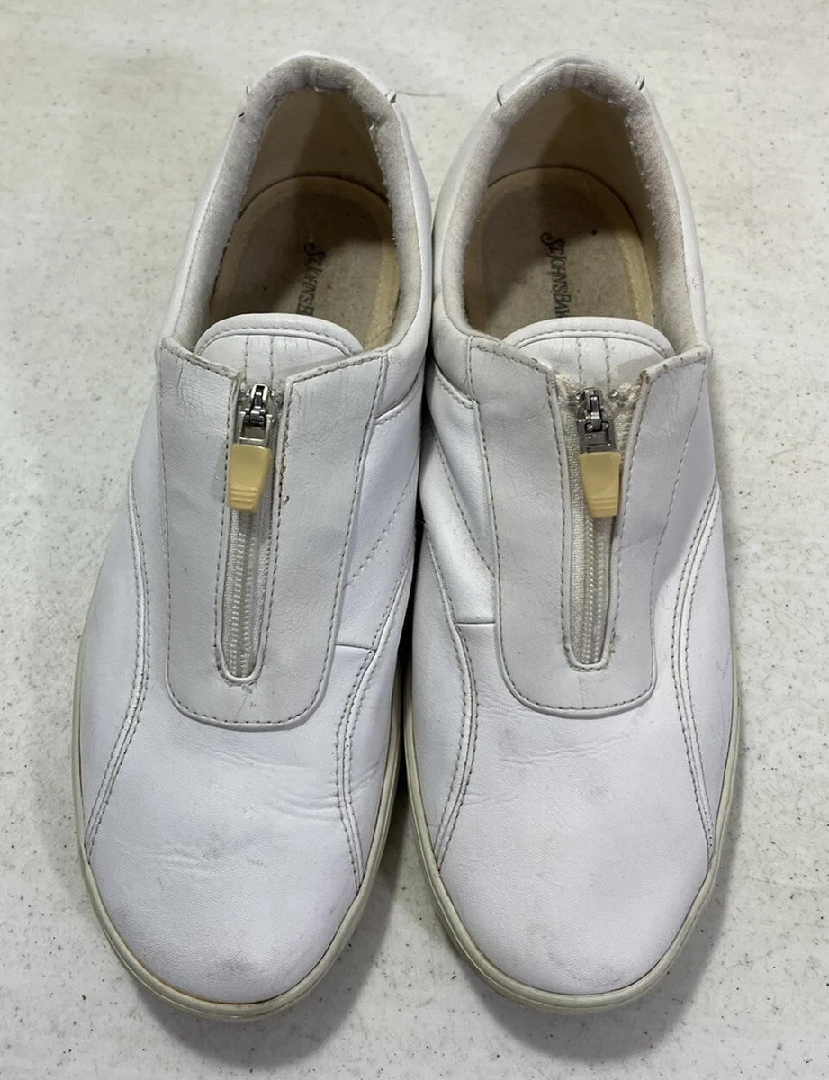 St John s Bay Womens 8.5 M Slip On Sneakers Shoes White Leather