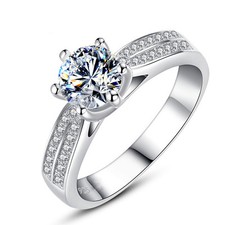 925 Sterling Silver 2carat Cubic Zirconia Crystal Women Engagement Promise Ring