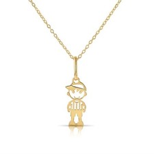 14K Real Solid Yellow Gold Baby Little Boy Kids Pendant Charm Necklace 18 in