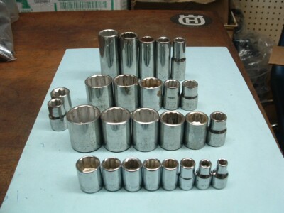 26 PIECE ASSORTMENT OF PROTO CHALLENGER SOCKETS USA 2 BUCKS EACH + 15 SHIP