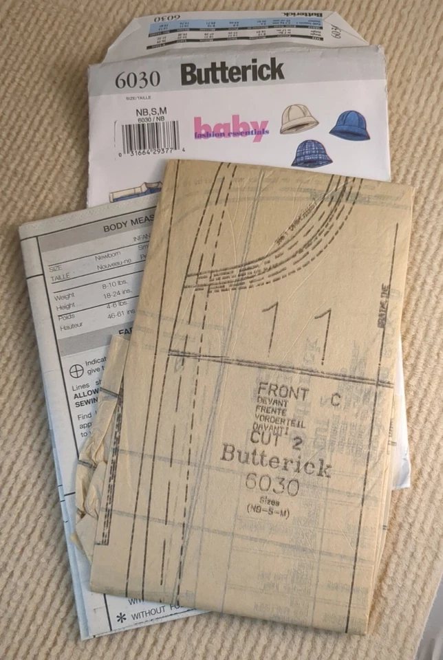 Butterick Baby 5510 6030 Toddler Infant Pants Shirt Bucket Hat NB, S, M - Image 3 of 3