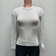 Other Stories Womens Beige Long Sleeve Crew Neck Viscose Rib Pullover Top 0