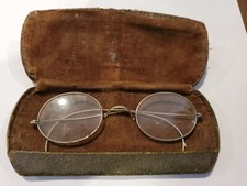 Antique SPECTACLES EYEGLASSES silver with original leather flip case vintage
