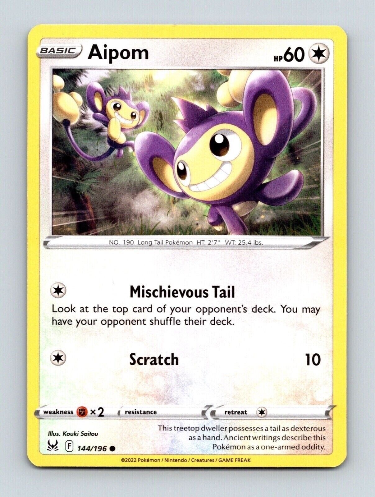 Aipom 144/196 Regular Common Lost Origins Pokemon Trading Card TCG 